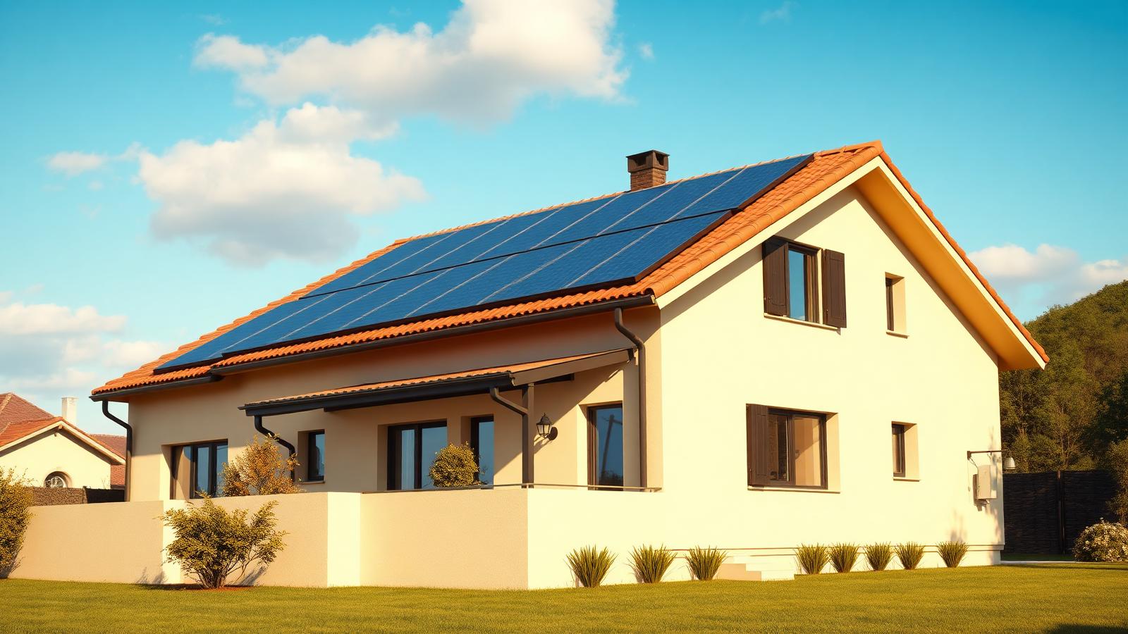 Casa con impianto fotovoltaico sul tetto